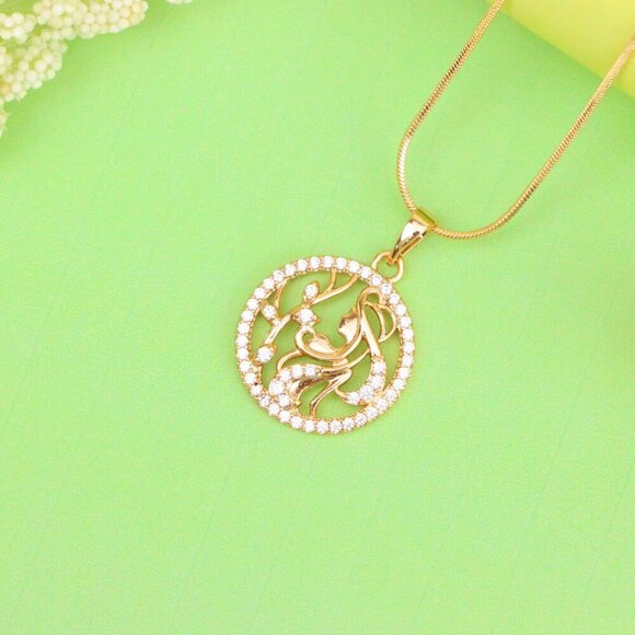 "Elegant Rose Gold Round Pendant with Floral and Woman Silhouette, XPPT1516 - Picture 10 of 12